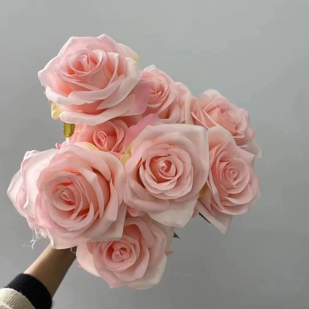 Wholesale Price 9 Heads Realistic Handmade Silk Rose Artificial Flower for Home Wedding Decor-Perfect Brand MegaBDM