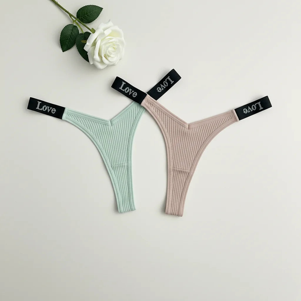 Women's 100% Cotton Knitted Seamless G-String Thong Panties Striped Low-Rise Everyday Anti-Static Waist Logo Underwear Wholesale