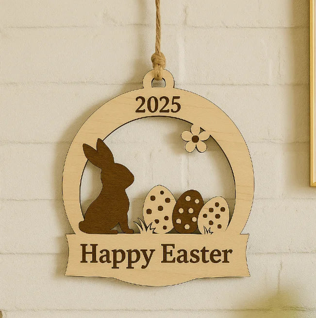 Pafu 2025 Easter Party Decoration Wooden Hanging Ornaments with Bunny Easter Egg  Sign Happy Easter Hanging Tag