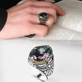 Turkish 925 Sterling Silver Men's Ottoman Style Ring with Natural Agate Stone Azuris VALKH1265