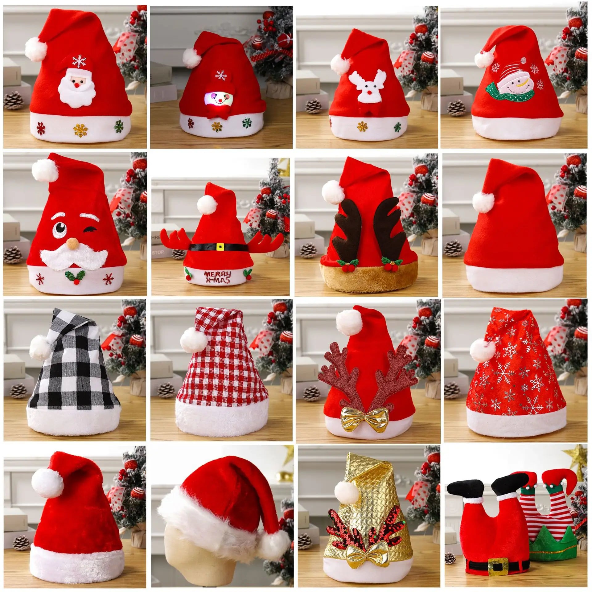 Hot Sale Christmas Decoration Cartoon Santa Hats With Lights Red Non-Woven Christmas Hat Christmas Gifts Caps