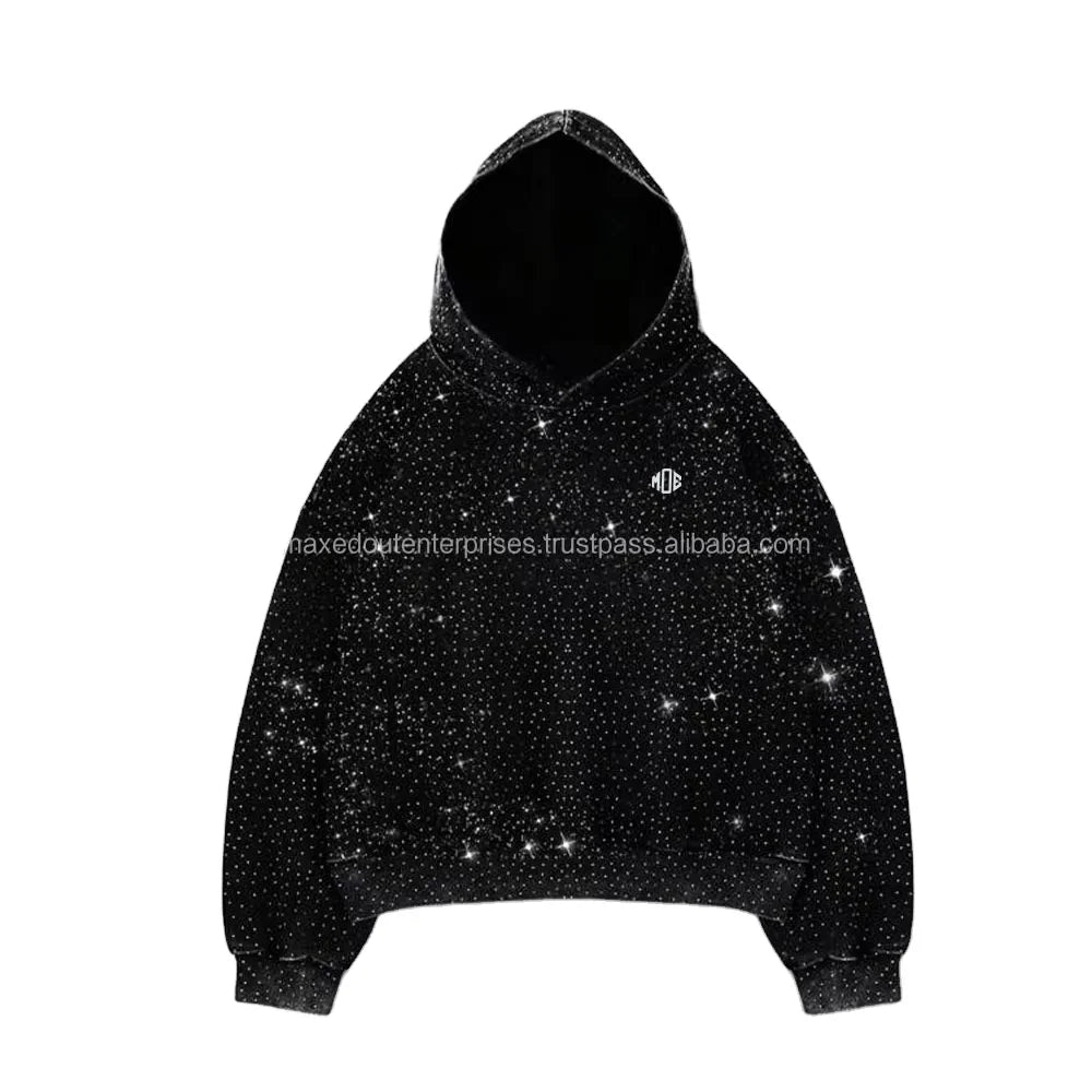 All Over Rhinestone Hoodies Hot Fix Crystal Pullover Oversized Sparkle Bling Y2K Streetwear Hip Hop Custom Glitter Fashion Top