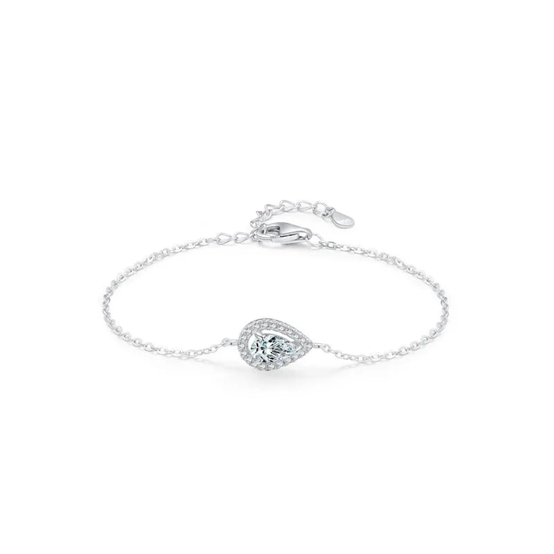 SL1707 925 Sterling Silver Fashion Water Drop Pear Shape Zirconia Link Chain Bracelet for Women Wedding Engagement Jewelry Gift
