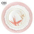 Factory Wholesale Pink Lace Ceramic Plate Tableware Set Microwave and Dishwasher Safe Bone China Floral Ceramic Plates