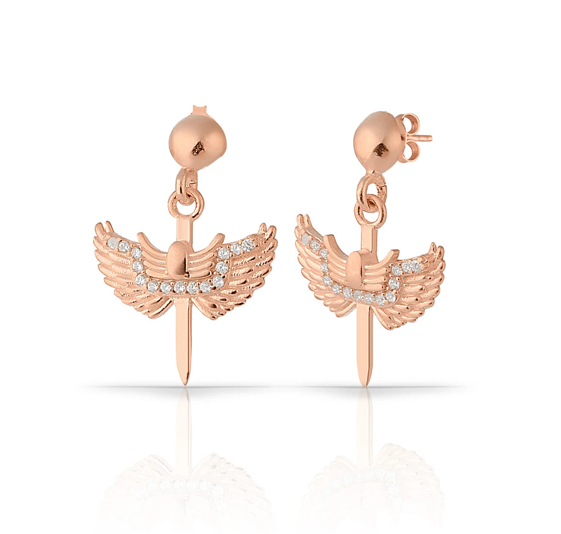 Wholesale 925 Sterling Silver Angel Fine Stud Earrings Gold Silver Plated Bezel Setting Zircon Wing Star Shape Party Gift