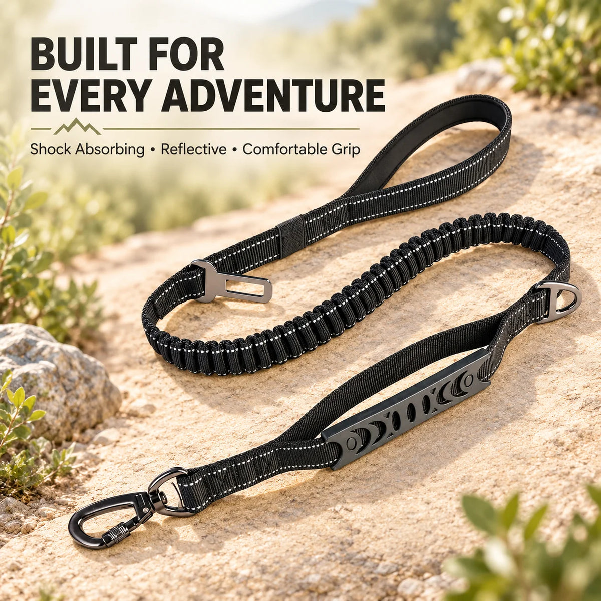 Shock Absorbing Dog Leash with Bungee Webbing Padded Handle Reflective Stitching Safety Belt for Running Walking Training MegaBDM