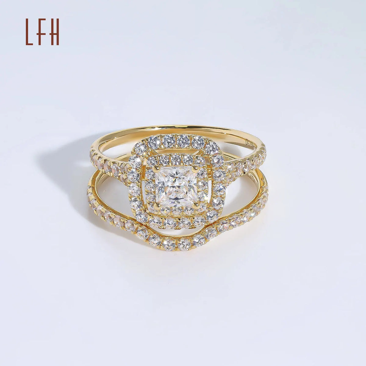 Luxury 18k Real Gold Ring Round Cut White Cz Wedding Band Engagement Ring Set for Women Real Gold Jewelry 18k With Certificate MegaBDM