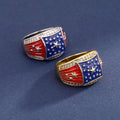 Wholesale Trendy Dripping Oil American Flag Style Rings Iced Out Cubic Zircon Ethnic Jewelry Silver Gold Color USA Flag Men Ring