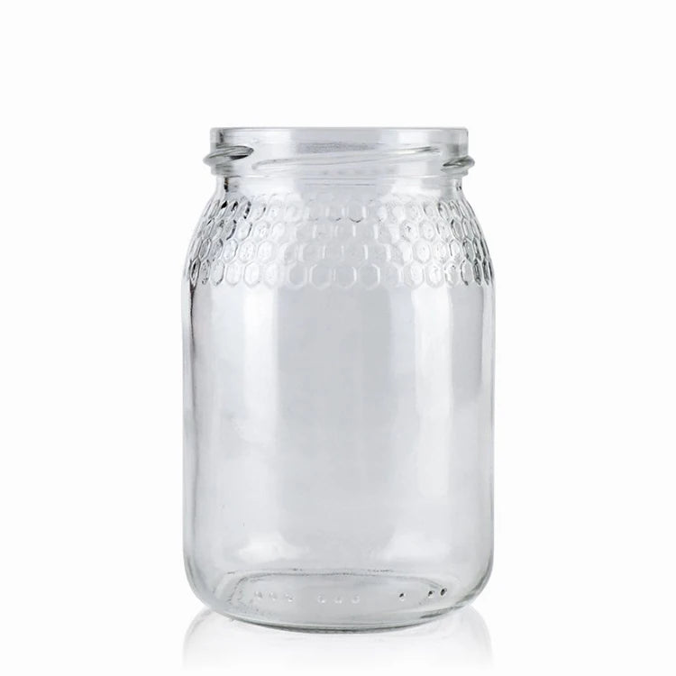 New Mold 200ml 300ml 500ml Food Grade Glass Clear Honey Jar Embossed Honeycomb for Fresh Honey Jelly Milk Olive Oil Cake