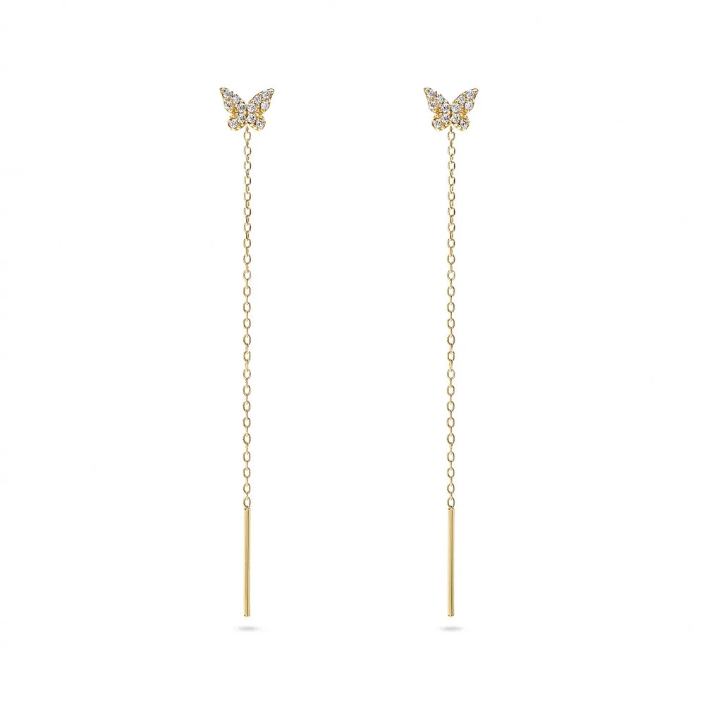 CANNER Exquisite 5a Zircon Simple S925 Sterling Silver Butterfly Chain Tassel Earrings for Girls Summer Party Jewelry