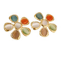 18K Gold Plated Retro Geometric Stud Earrings Trendy Diamond Pearl Flower Pattern Cute Stainless Steel Oil Parties Zircon