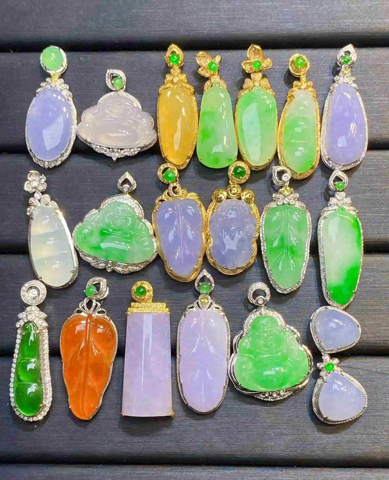 18K Gold Diamond Pendant a Grade Jadeite Laughing Buddha White Gold Jade Buddha Pendant Necklace