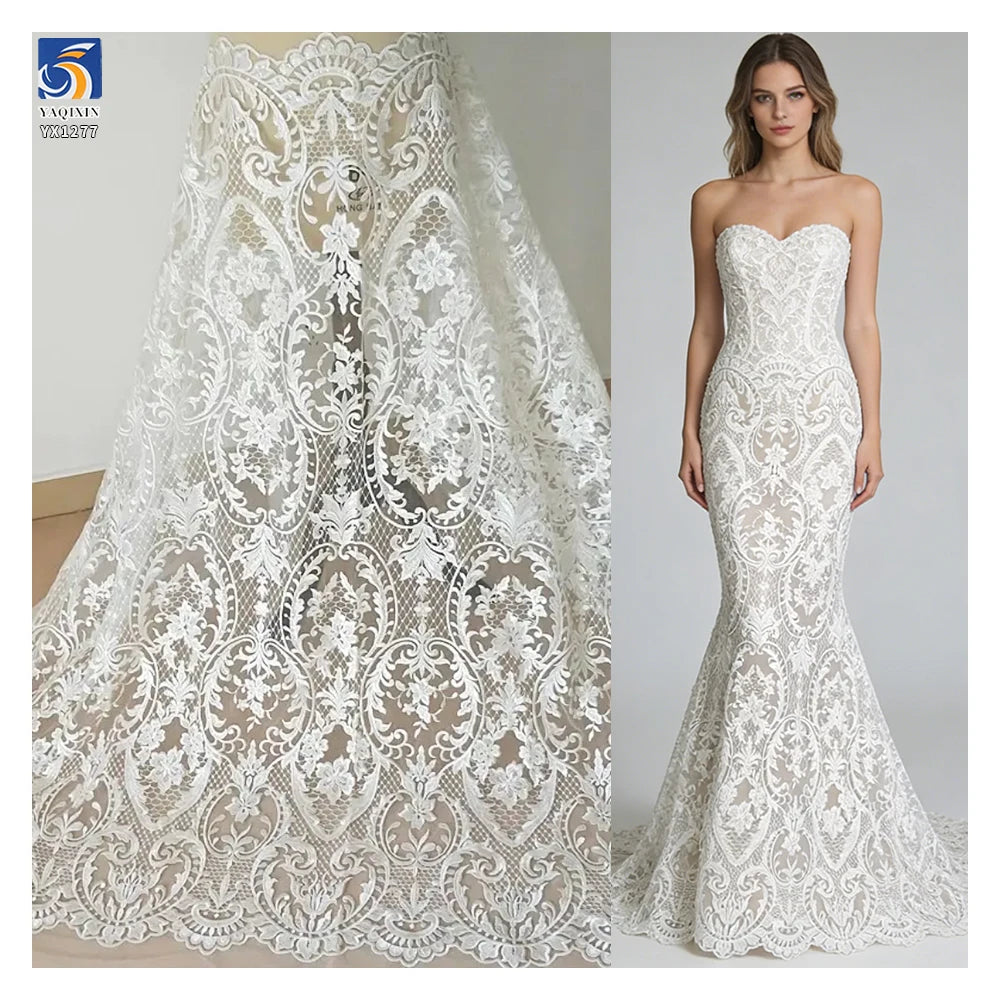 YX1277 Noble and Luxurious Water-Soluble Embroidered Wedding Dress Fabric Bridal Tulle Competitive Prices Wedding Lace Fabric MegaBDM