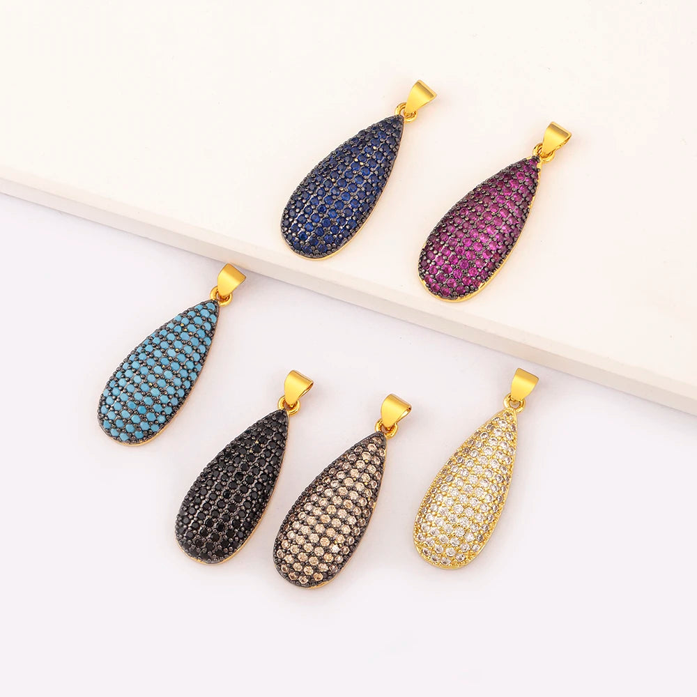 QIKU Gold Plated Teardrop Cubic Zirconia Pendant with Multi Color Gradient for Fashion Jewelry Making Wholesale Accessories