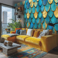 Germany Photo Wallpaper Murals Blue Yellow Non Woven Vinyl Wall Mural Fish Scales for Bedroom & Hospital 0.53x8.80m