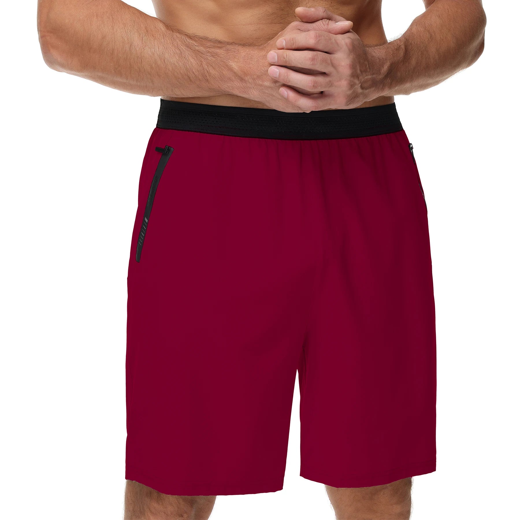 Custom Jogger Shorts Solid Color Elastic Waist Zipper Pockets Men's Running Shorts