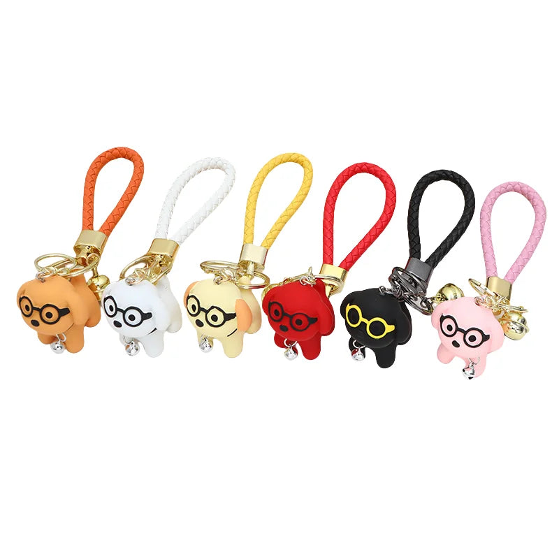 HOT Internet Celebrity Creative 3D Resin Latte Bagel Glasses Repair Dog Doll Keychain Female Pendant Cute Small Hanging Ornament