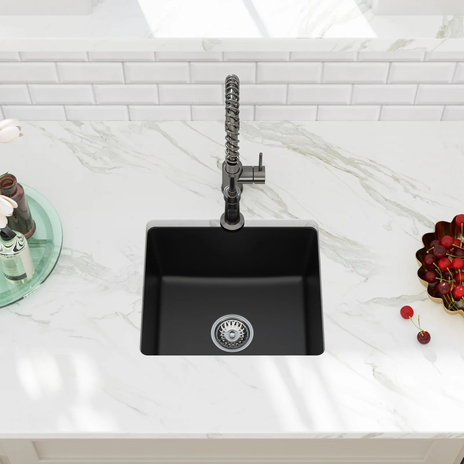 Sarlai Group Granite Kitchen Sink Undermount Bar Sink Quartz 15 Inches Granite Composite Kitchen Sink