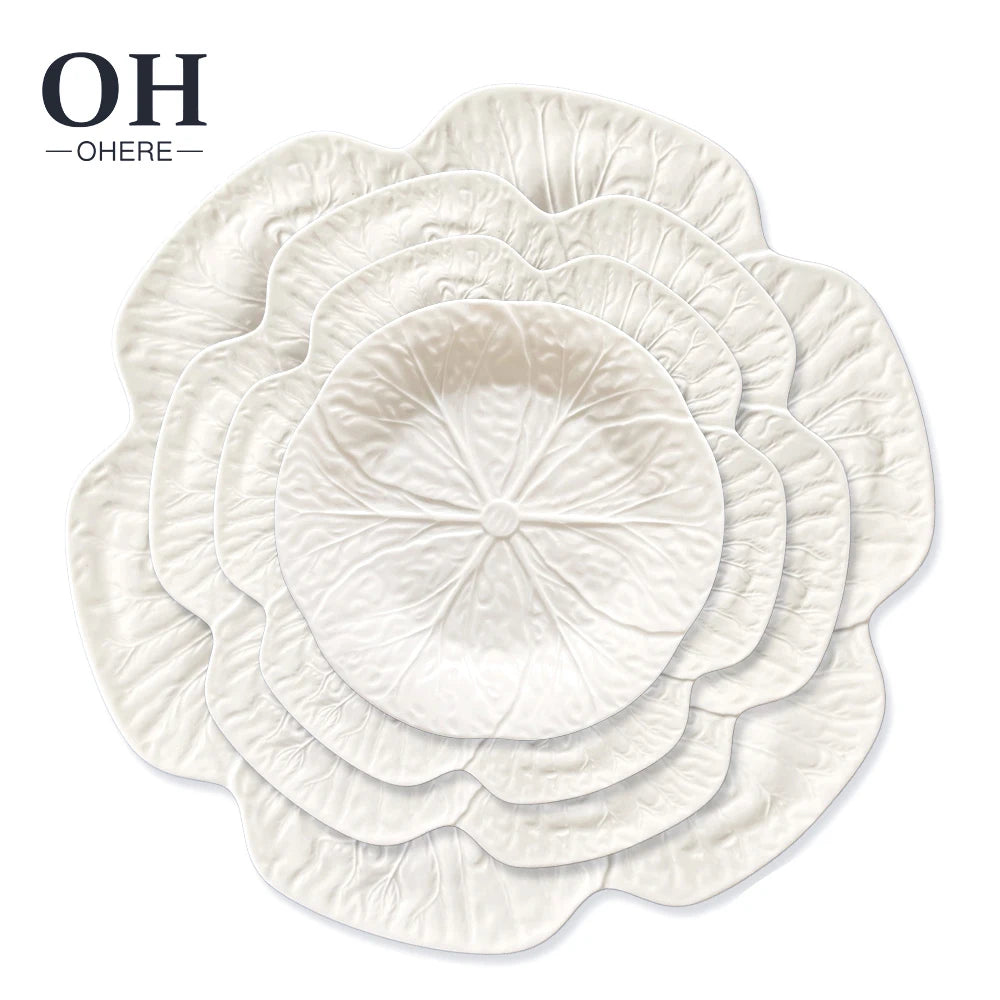 Wholesale White Cabbage Design Porcelain Dinnerware Sets Hot Sale Customized Fine Bone China Plate Classic Style Charger Dish