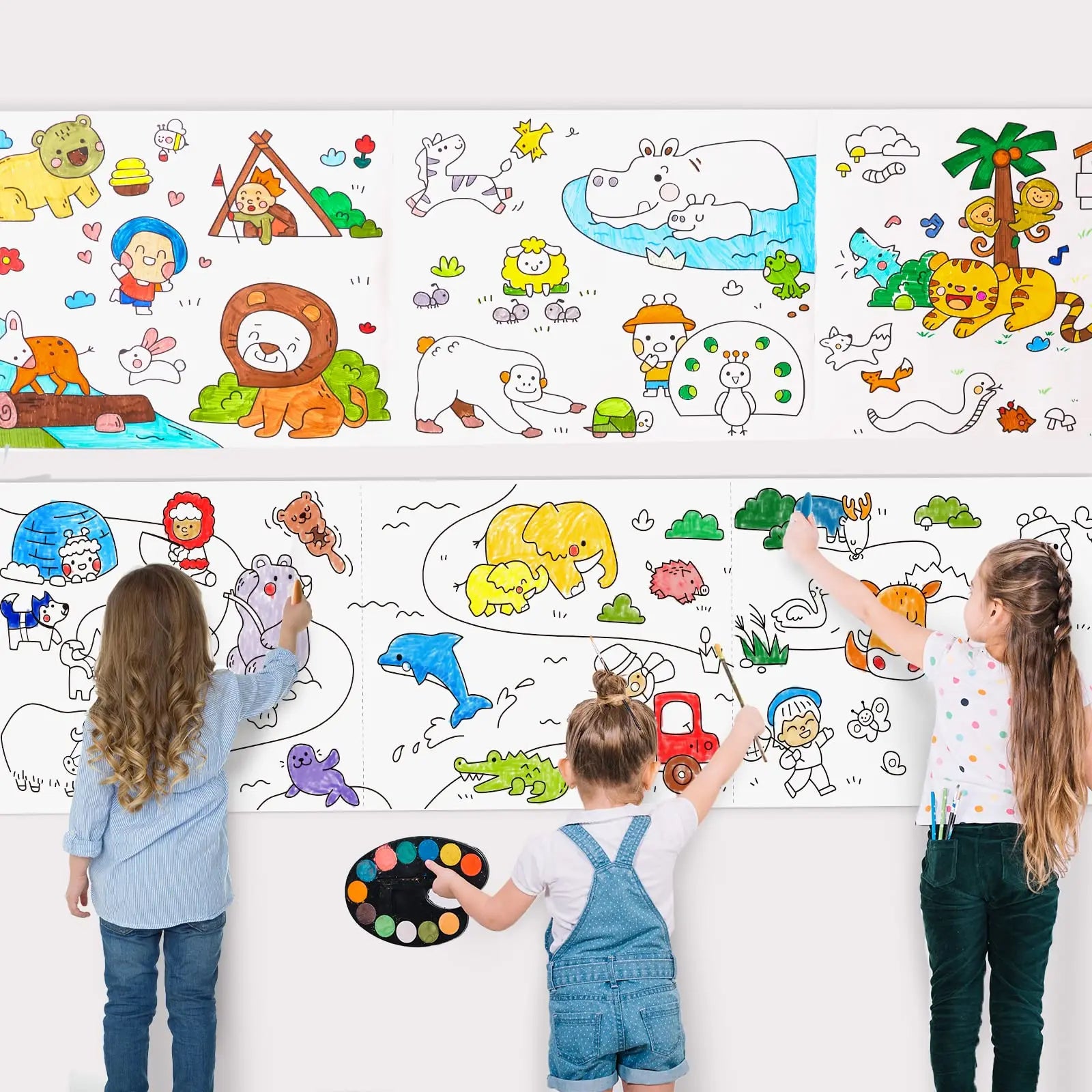 Leenice Animal-Themed Sticky No-Mess Coloring Roll for Kids Toddlers-Customizable Color Design 300x30CM Paperboard for Easel Use