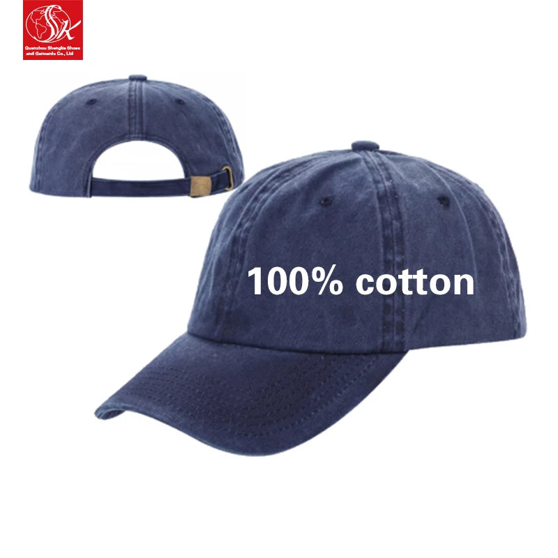 SK 6-Panel Washed Distressed Cotton Baseball Cap Breathable & Waterproof Fashionable Curved Brim Rubber Unisex Sporty Golf Cap