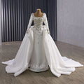 Jancember 251130 Elegant Ivory Satin Wedding Dress Square Neck Long Sleeve Detachable Dress