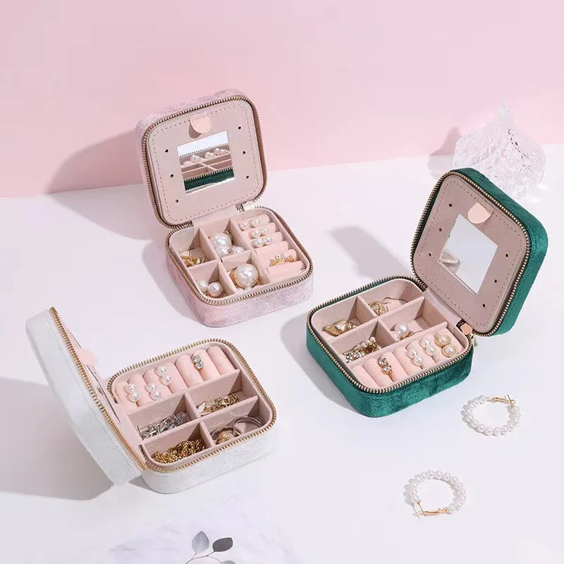 Velvet Travel Jewelry Box Mini Travel Jewelry Case Small Portable Travel Jewelry Organizer with Mirror for Women Girls