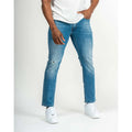 Imperio Shop Men's Denim Blue Straight Casual Mid Waist Medium Wash Long Ripped Jeans Size 38 Breathable Nylon/Cotton Blend