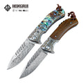 Hongrui New Desgin Survival Knife Damascus Hunting Folding Knife High Quality Mother-of-pearl and Rosewood Handle for Camping