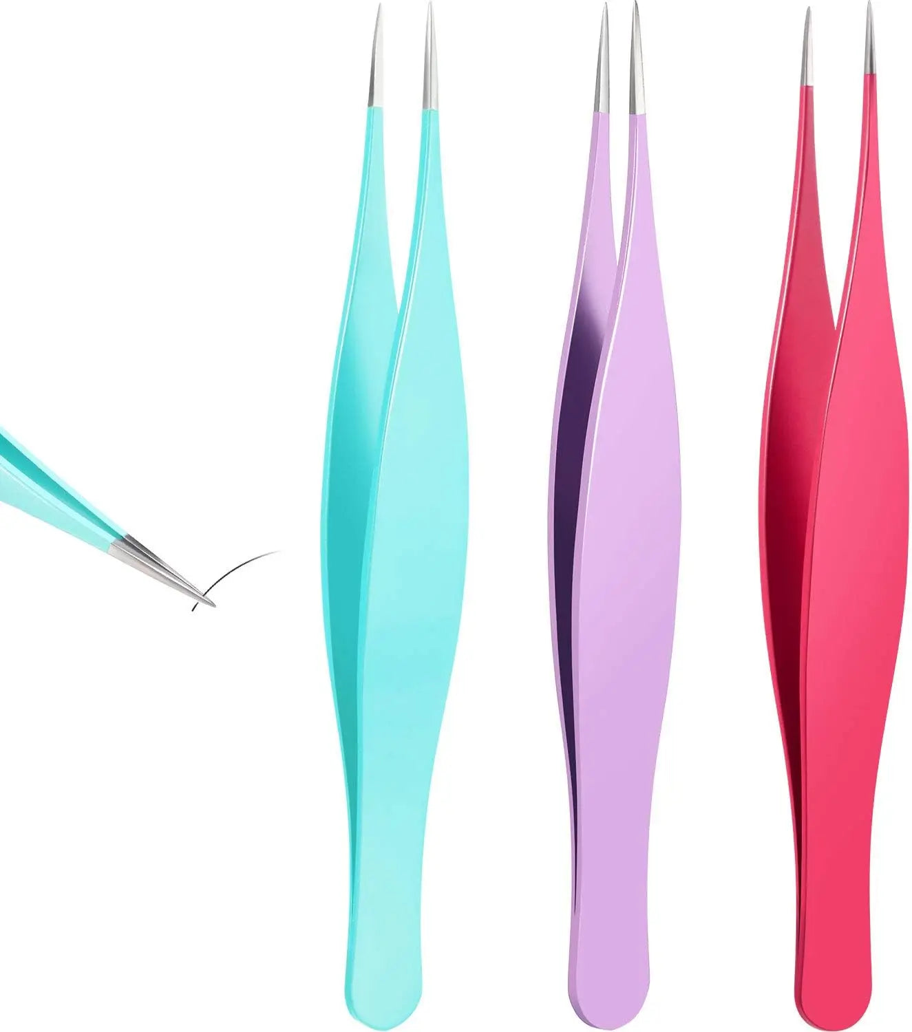 3pcs Precision Stainless Steel Tweezers Rose Red Purple Blue Ingrown Hair & Blackhead Remover Eyebrow Shards Hair Extension Tool