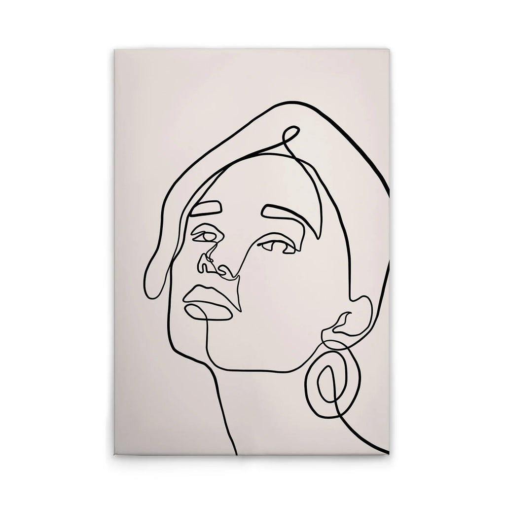 Made In Germany - Home Decor Canvas Picture Face Oneliner - Wall Mural In Cream And Black - Canvas Picture On Stretcher Frame