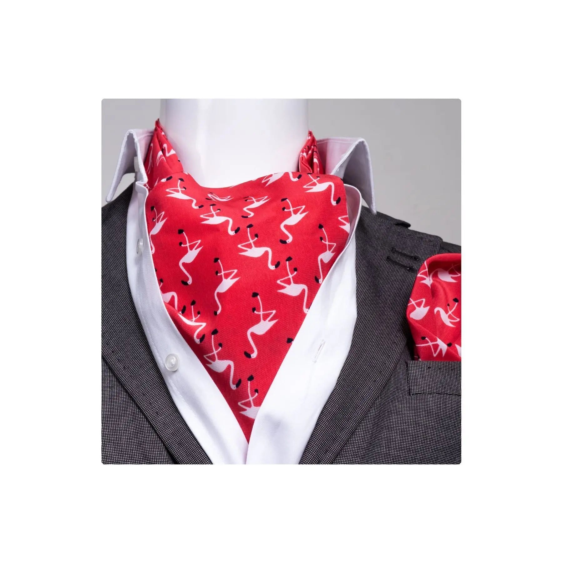 Red Stork Pattern Men's Textile Scarf Handkerchief Set One Size