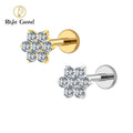 ASTM F136 Titanium 16G Internal Thread Tiny Flower CZ Stud Tragus Helix Rook Conch Labret Stud Flat Back Cartilage Piercing