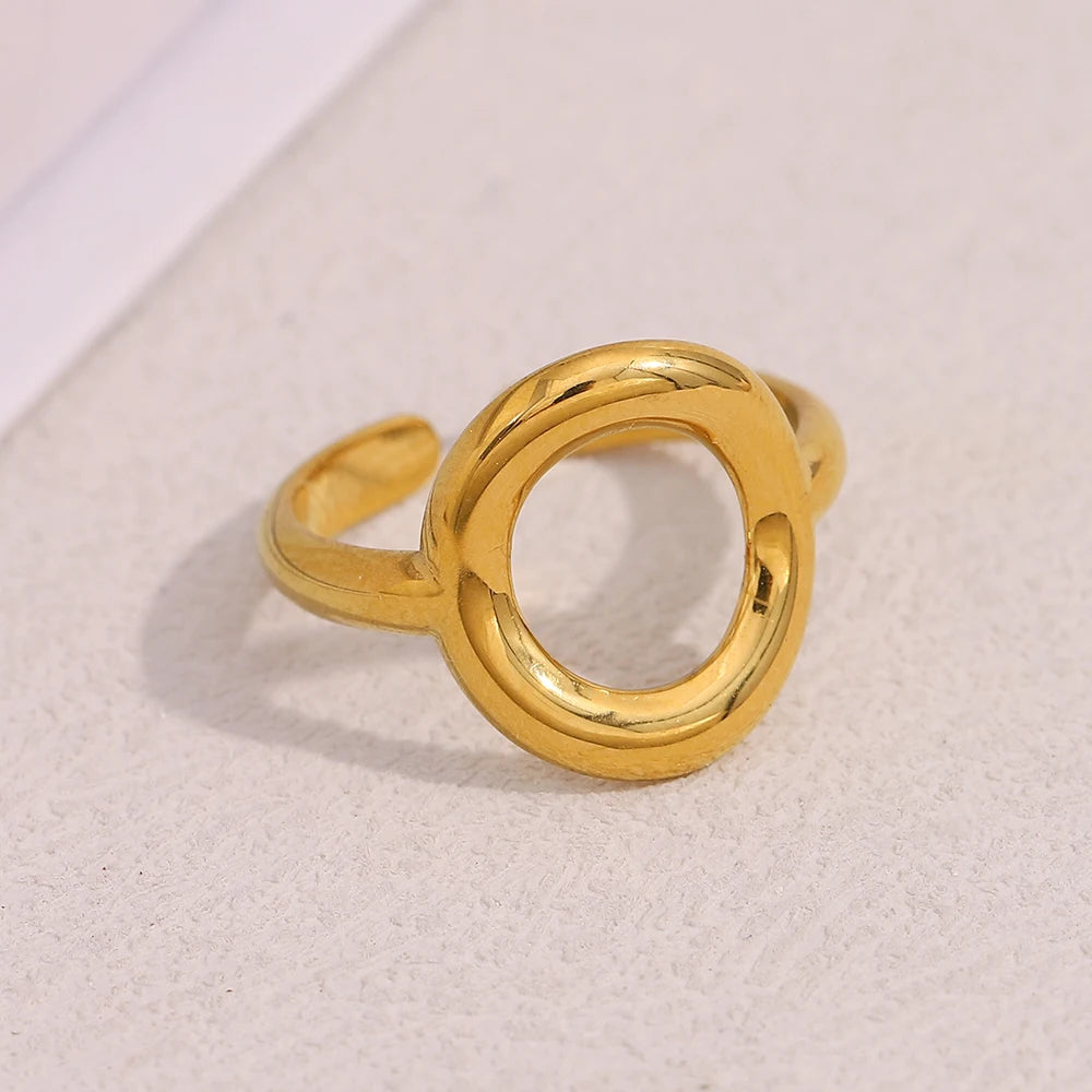 Dreamshow Minimalist Fashion Gold Plated Rings Irregular Hollow Waterproof Tarnish Free Stainless Steel Jewelry