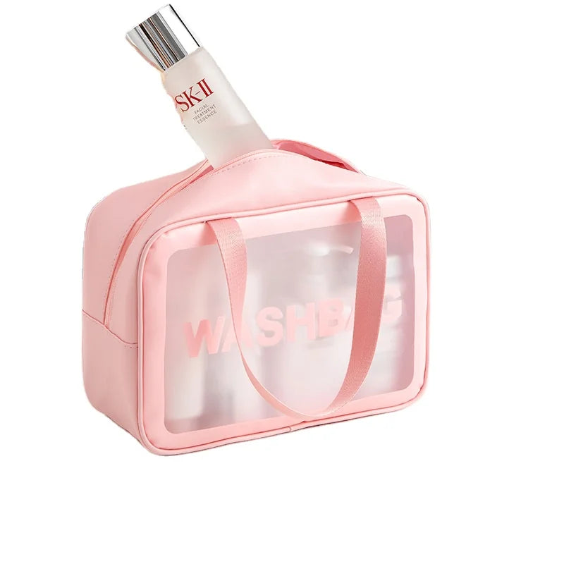 PU Waterproof Cosmetic Bag Portable Large Capacity Transparent Wash Bag Travel Frosted Cosmetic Storage Bag