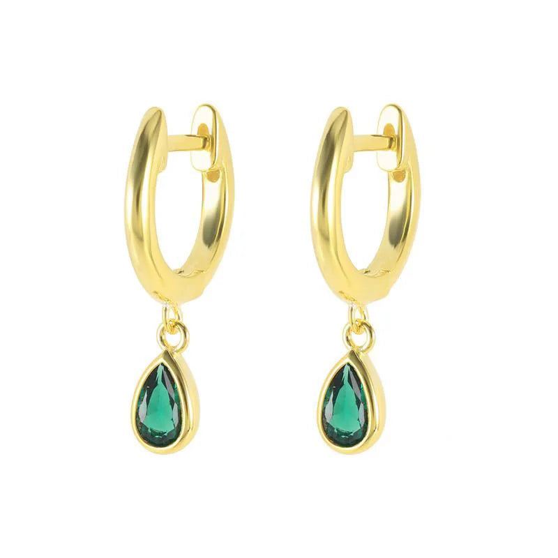 Luxury Jewelry S925 Sterling Silver Gold Plated Colorful Water Drop Zircon Pendant Crystal Earrings