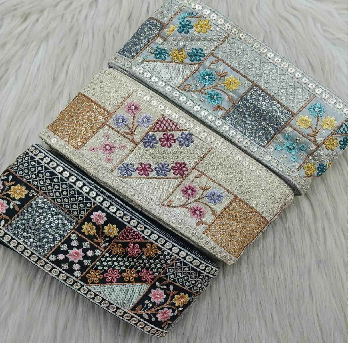 Custom Made Stunning Woven Wide Floral Lace Sequin Borders Eco-friendly Vintage Luxury Fashion Decor Premium Quality Direct
