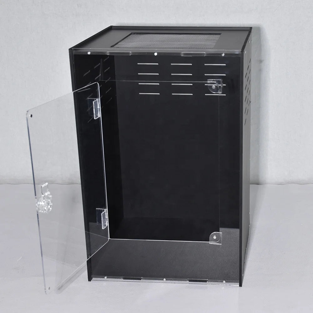 Factory Supply PVC Reptile Enclosure Vivarium Cage for Lizard Bearded Dragon Black Box Packed