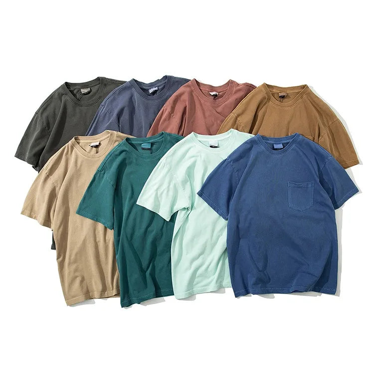 Wholesale Men Acid Wash Woven High Street T-Shirts 100% Cotton Custom Logo Oversized Vintage