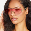 Logo Custom 2025 Fashion Vintage Alloy Rimless Big Frame Sunglasses UV400 Gradient Square Sun Glasses for Women
