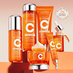 SADOER High Moisturizing Whitening Vitamin C Skin Care Set Includes Face Cream Cleanser Eye Cream Lotion Serum 6 Piece Series