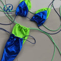 New Solid Color Custom Bikini Satin Nylon Fabric Ladies Triangle 2 Piece Set with Leopard Print and Jewelry