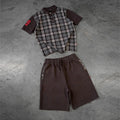 Custom Vintage Single Breasted Button Casual Hombre Plaid Shirt and 100% Cotton Casual Short Set High Quality Summer Leisure Set