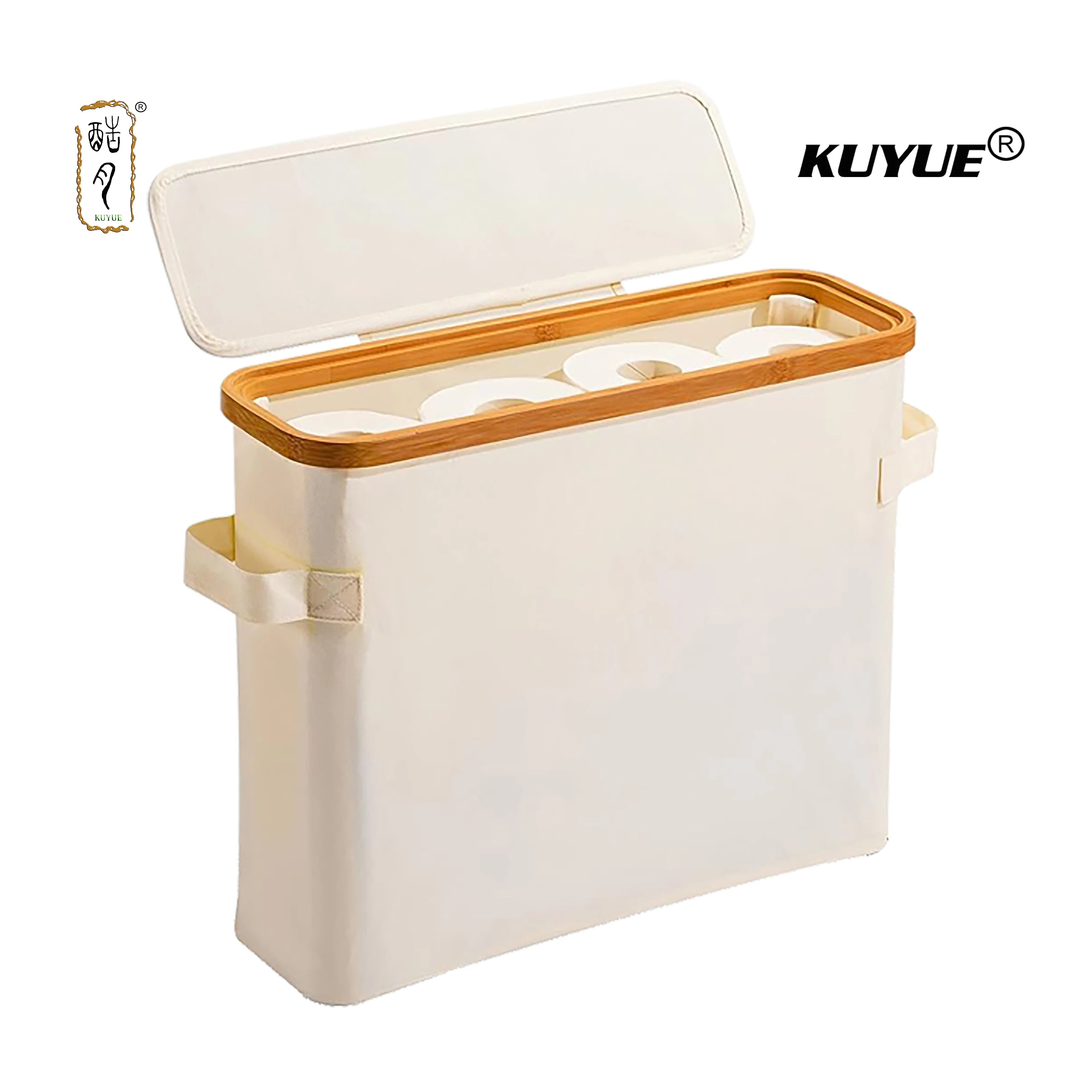 KUYUE Toilet Paper Storage Basket with Lid Bamboo Toilet Paper Storage Holder Stand Organizer for Bathroom