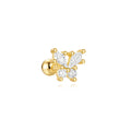 S925 Sterling Silver Single Gold Plated White Zircon Flower Stud Earrings