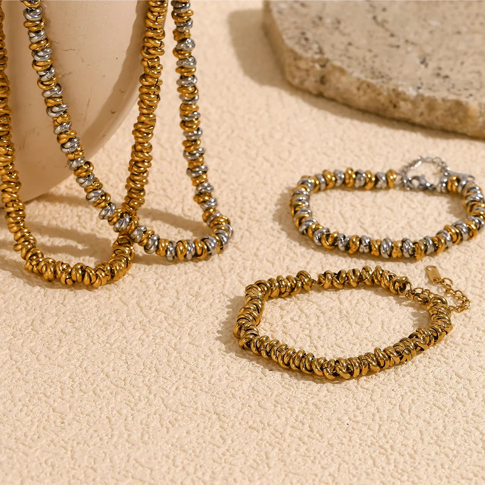Simple Niche Design Stainless Steel 18k Gold Plated Hand Made Chain Jewelry Set for Women Necklace and Bracelet