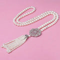 Certified Double C Oversize Pearl Bead Cluster Flower Round Buckle Sweater Chainnecklace