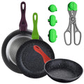 3-PACK OF FORGED ALUMINUM FRYING PANS (20/24/28CM) + MULTI-PURPOSE UTENSIL WITH 4 INTERCHANGEABLE MOLDS