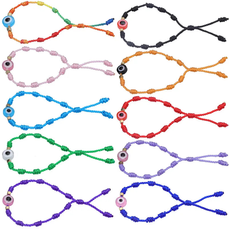Adjustable Woven Devil Evil Eye Bead Friendship Boho Multi-Color Handmade Jewelry Wax Thread Rope String Braided Bracelets