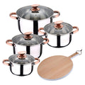 8pc stainless steel cookware set suitable for induction San Ignacio Premium Collection + Round 38x28x1.5cm beechwood cutting